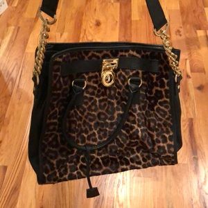 Michael Kors Leopard Calf-hair + black leather bag